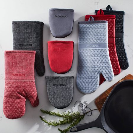 PADERNO Printed Silicone Oven Mitt, Red Chambray, One-Size