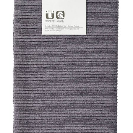 PADERNO All-Purpose Ribbed Cotton Terry Kitchen Towels, Charcoal, 2-pk