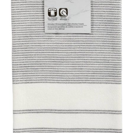 PADERNO All-Purpose Striped Cotton Terry Kitchen Towels, Grey, 2-pk