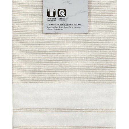 PADERNO All-Purpose Striped Cotton Kitchen Towels, Beige, 2-pk