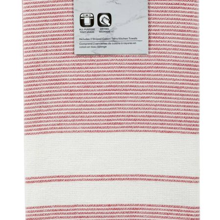 PADERNO All-Purpose Striped Flatweave Terry Kitchen Towels, Red, 2-pk