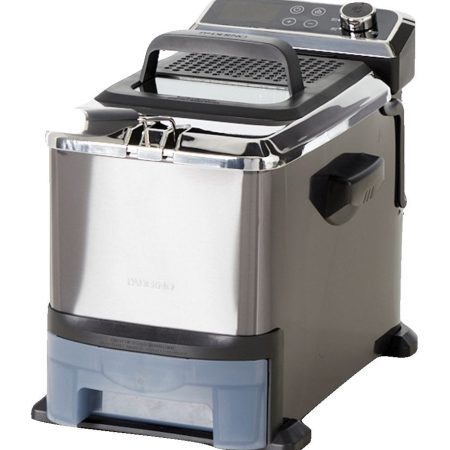 PADERNO Auto-Drain Deep Fryer w/ Digital Display & Oil Filter, Black Stainless Steel, 3.5L