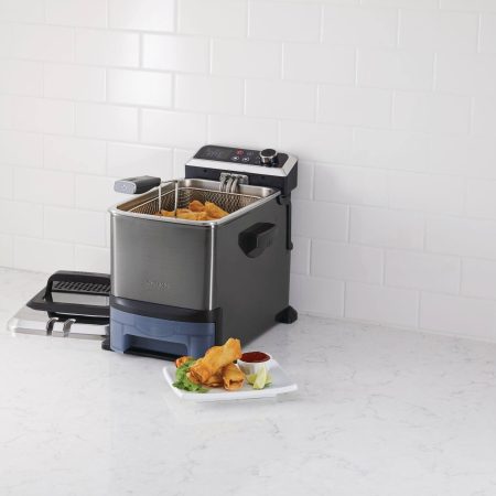 PADERNO Auto-Drain Deep Fryer w/ Digital Display & Oil Filter, Black Stainless Steel, 3.5L