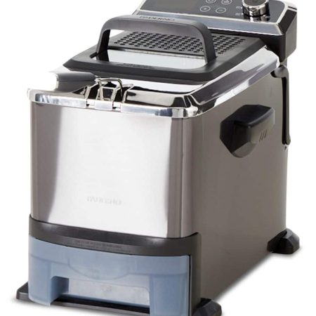 PADERNO Auto-Drain Deep Fryer w/ Digital Display & Oil Filter, Black Stainless Steel, 3.5L