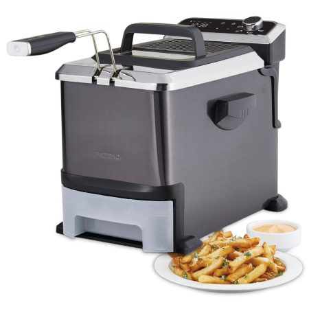 PADERNO Auto-Drain Deep Fryer w/ Digital Display & Oil Filter, Black Stainless Steel, 3.5L