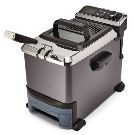 PADERNO Auto-Drain Deep Fryer w/ Digital Display & Oil Filter, Black Stainless Steel, 3.5L