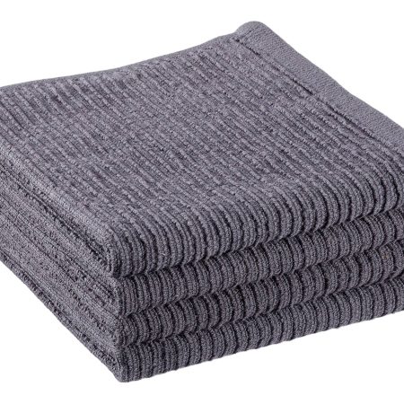 PADERNO Ribbed Cotton Terry Square Dish Cloths, Charcoal, 4-pk