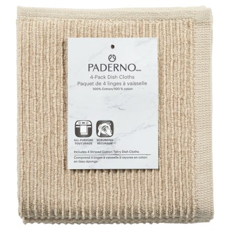 PADERNO All-Purpose Ribbed Cotton Terry Square Dish Cloths, Charcoal, 4-pk