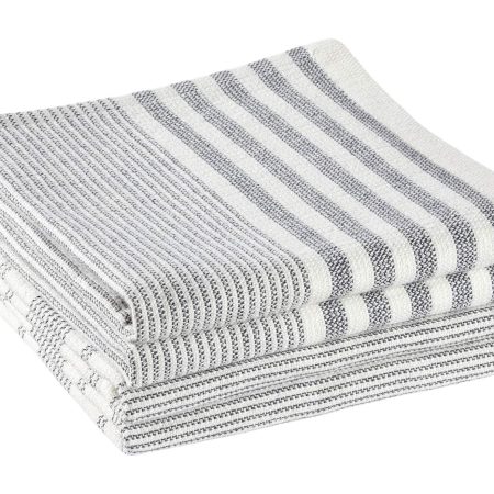 PADERNO All-Purpose Striped Cotton Terry Square Dish Cloths, Grey, 4-pk