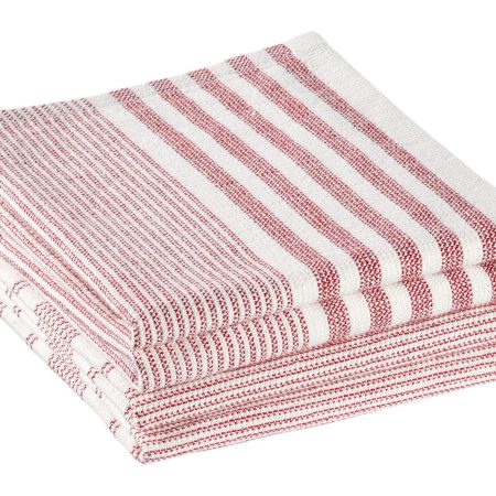 PADERNO Striped Cotton Terry Square Dish Cloths, Red, 4-pk