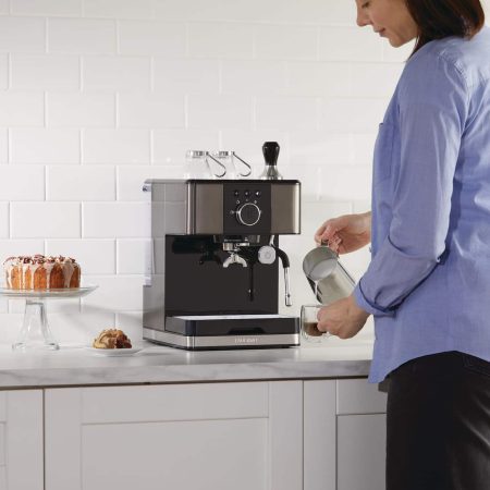 Paderno Espresso Machine with Milk Frother, 20-Bar Pump, Black, 12-Cup