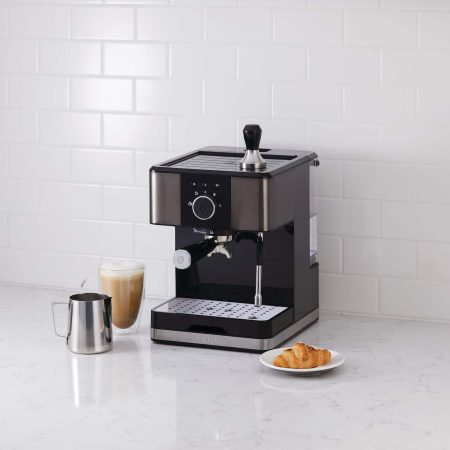 Paderno Espresso Machine with Milk Frother, 20-Bar Pump, Black, 12-Cup