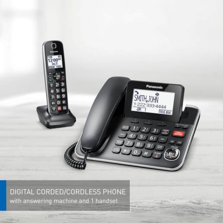 Panasonic DECT 6.0 Corded/Cordless Phone Combo with Answering System and Talking Caller ID, Black