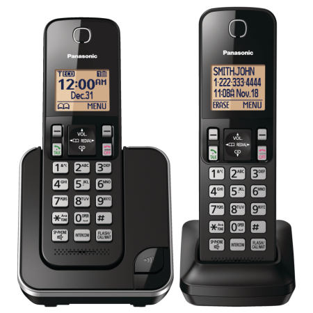 Panasonic DECT 6.0 Cordless Phone with Caller ID, 2-Handsets, Black