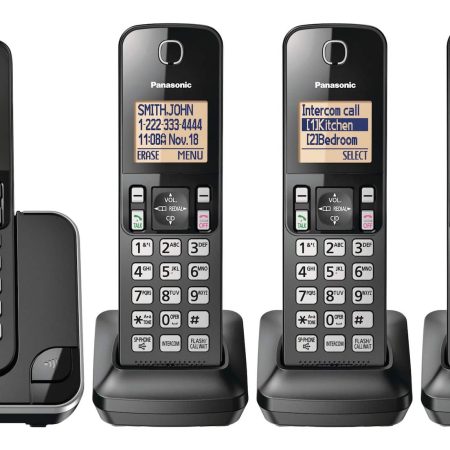 Panasonic DECT 6.0 Cordless Phone, 4-Handsets, Black