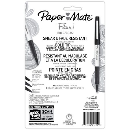 Papermate Flair Bold Felt Tip Pens, Assorted, 6-ct