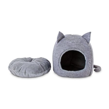 Petco Hooded Igloo Cat Bed, Washable, 15.5-in x 15.5-in, Grey