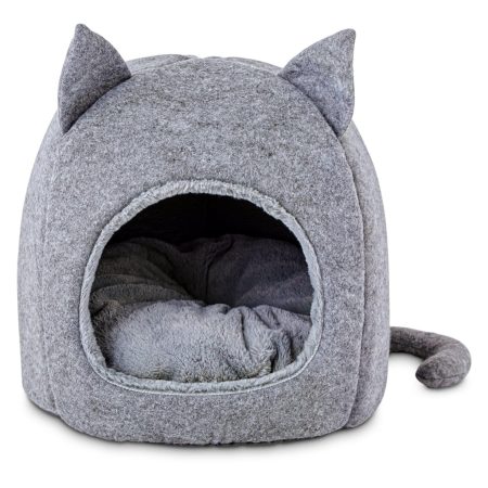 Petco Hooded Igloo Cat Bed, Washable, 15.5-in x 15.5-in, Grey