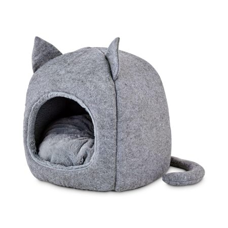 Petco Hooded Igloo Cat Bed, Washable, 15.5-in x 15.5-in, Grey