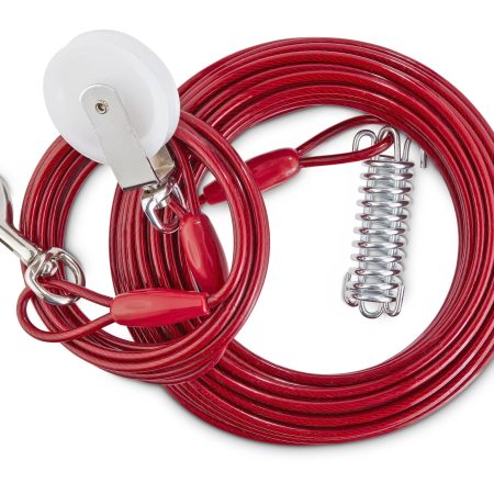 Petco Dog Tie Out Cable with Zipline Trolley, 50-ft, Large, Red