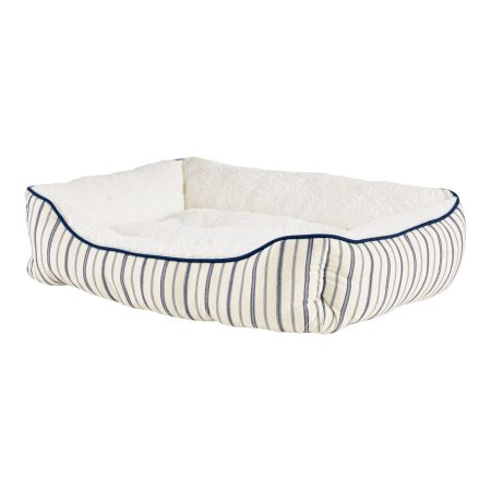 Petco Blue Nautical Striped Nester Faux Fur Dog Bed, Washable, 32-in x 24-in, White/Blue