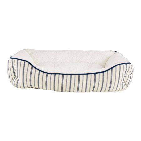 Petco Blue Nautical Striped Nester Faux Fur Dog Bed, Washable, 32-in x 24-in, White/Blue