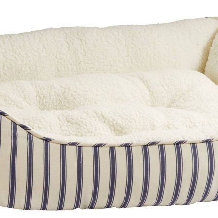 Petco Blue Nautical Striped Nester Faux Fur Dog Bed, Washable, 32-in x 24-in, White/Blue