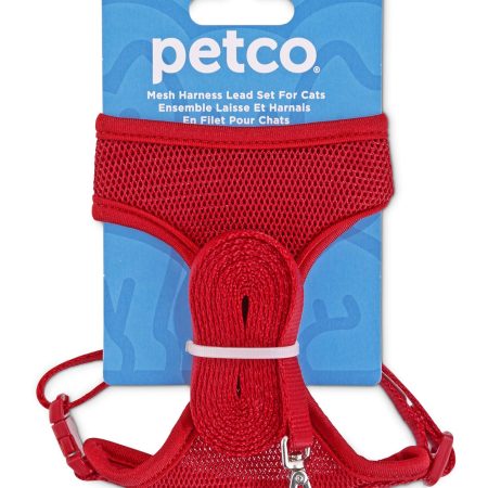 Petco Red Mesh Cat Harness and Leash Set, Adjustable For Cat Walking, 4-ft