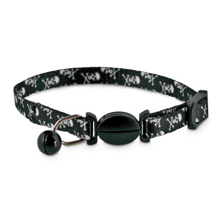 Petco Skull Print Black Cat Collar with removable bell