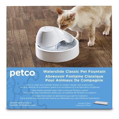 Petco Waterslide Classic Cat Water Fountain, Dishwasher Safe and BPA Free Includes 3 Filters, 50-oz