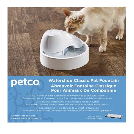 Petco Waterslide Classic Cat Water Fountain, Dishwasher Safe and BPA Free Includes 3 Filters, 50-oz