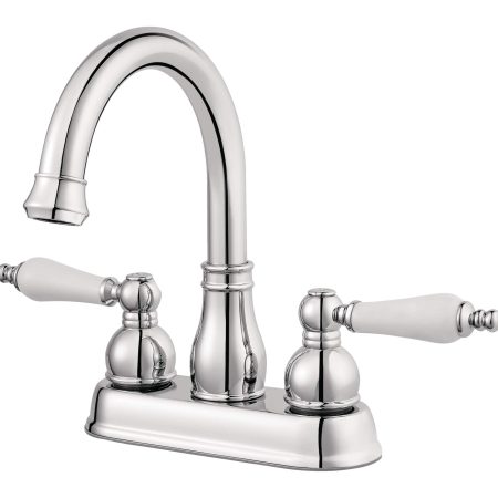 Pfister Henlow Double Handle High Arc 4-in Centerset Bathroom Sink Faucet, Push & Seal™ Drain, Polished Chrome