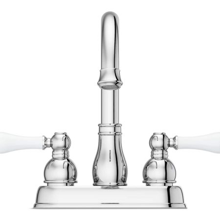 Pfister Henlow Double Handle High Arc 4-in Centerset Bathroom Sink Faucet, Push & Seal™ Drain, Polished Chrome