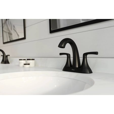 Pfister Rancho Double Handle 4-in Centerset Bathroom Sink Faucet Push & Seal™ Drain, WaterSense® Certified, Matte Black