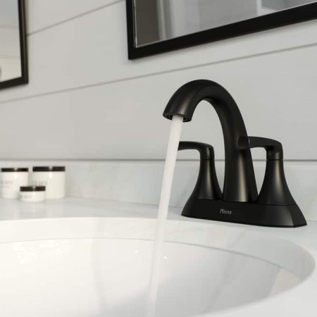 Pfister Rancho Double Handle 4-in Centerset Bathroom Sink Faucet Push & Seal™ Drain, WaterSense® Certified, Matte Black