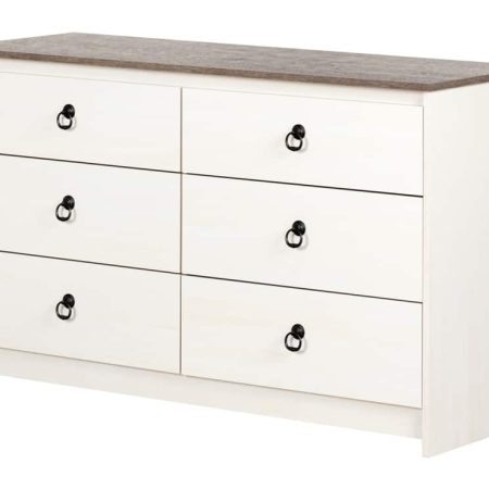 South Shore Londen 6-Drawer Double Dresser/Chest, White Wash/Oak