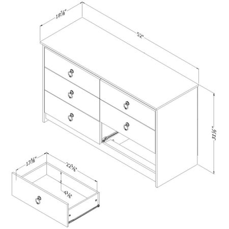 South Shore Londen 6-Drawer Double Dresser/Chest, White Wash/Oak