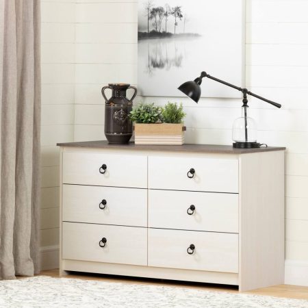 South Shore Londen 6-Drawer Double Dresser/Chest, White Wash/Oak