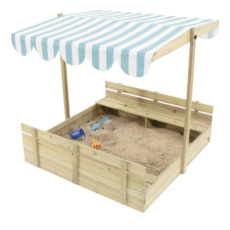 Plum® Outdoor Portable Wooden Sandbox with Canopy, 46x46x46-in, with Adjustable Canopy, Kids Ages 3+