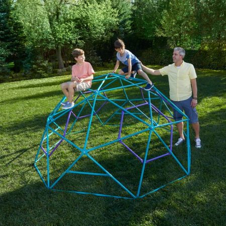 Plum® Phobos™ Outdoor Metal Dome Climbing Frame, 108-in x 108-in x 53-in, Kids Ages 3+, Purple/Blue