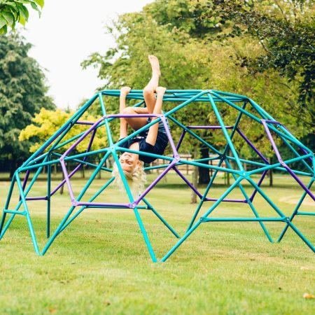 Plum® Phobos™ Outdoor Metal Dome Climbing Frame, 108-in x 108-in x 53-in, Kids Ages 3+, Purple/Blue