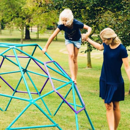 Plum® Phobos™ Outdoor Metal Dome Climbing Frame, 108-in x 108-in x 53-in, Kids Ages 3+, Purple/Blue