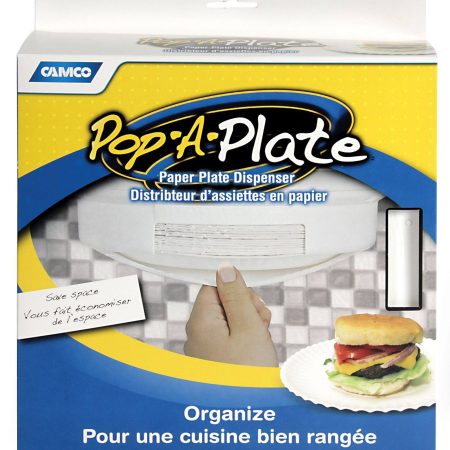 CAMCO 57005 Pop-A-Plate 9-in Paper Plate Dispenser, White