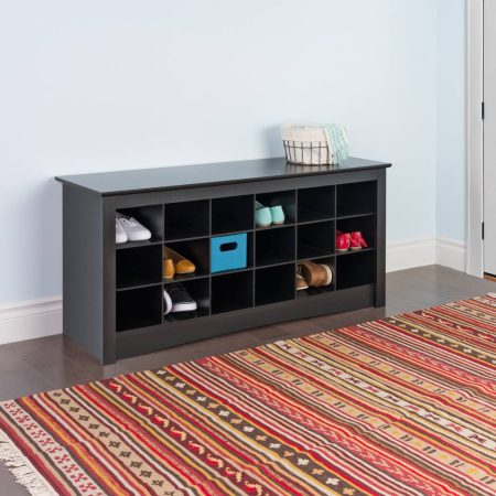 Prepac 18-Cubby Shoe Storage Bench  For Entryway/Hallway/Mudroom, Black