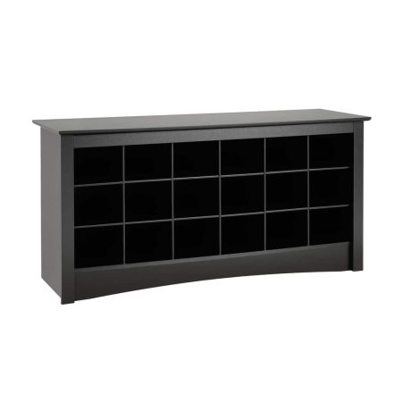 Prepac 18-Cubby Shoe Storage Bench  For Entryway/Hallway/Mudroom, Black