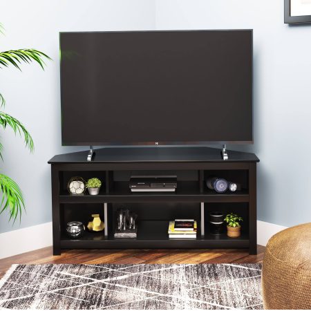 Prepac Vasari Open Shelf Corner TV Stand & Media Storage Console Cabinet, Black