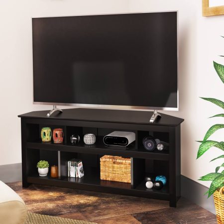 Prepac Vasari Open Shelf Corner TV Stand & Media Storage Console Cabinet, Black