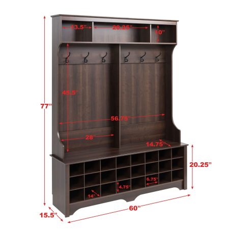 Prepac Wide Entryway Organizer with Shoe Storage, 60-in