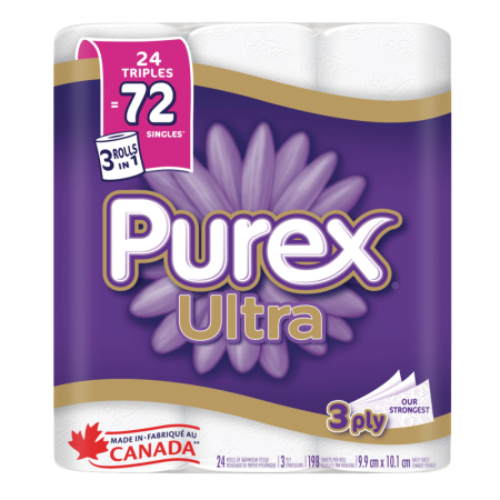 Purex Ultra Triple Roll Toilet Paper, 3-ply Tissue, 24-pk