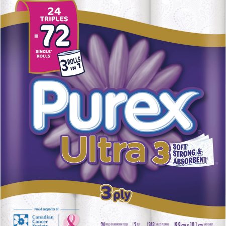 Purex Ultra Triple Roll Toilet Paper, 3-ply Tissue, 24-pk